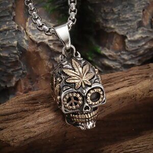 Day of the Dead Sugar Skull 420 Herb Necklace / Pendant #1453